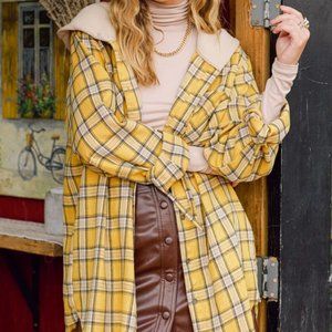 Plaid Side Slit Hooded Flannel Shirt